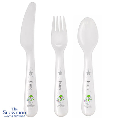 Personalised The Snowman and the Snowdog 3 Piece Plastic Cutlery Set - MK&JD Gifts