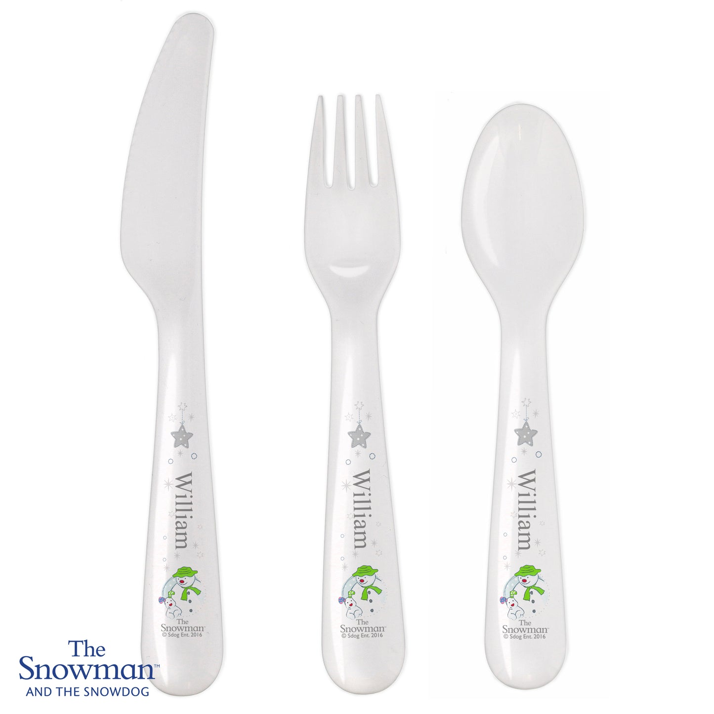Personalised The Snowman and the Snowdog 3 Piece Plastic Cutlery Set - MK&JD Gifts