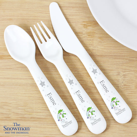 Personalised The Snowman and the Snowdog 3 Piece Plastic Cutlery Set - MK&JD Gifts