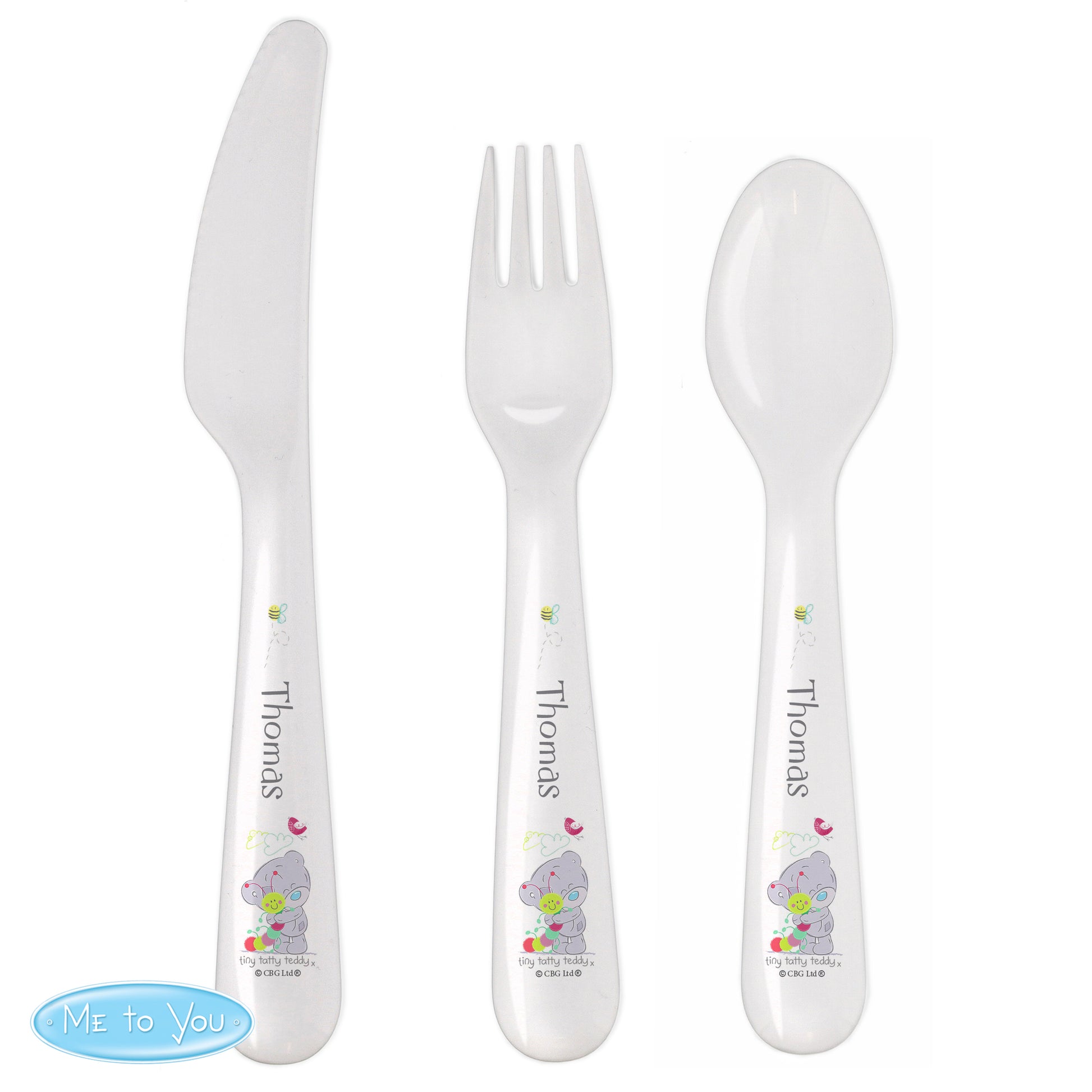 Personalised Tiny Tatty Teddy Cuddle Bug 3 Piece Plastic Cutlery Set - MK&JD Gifts