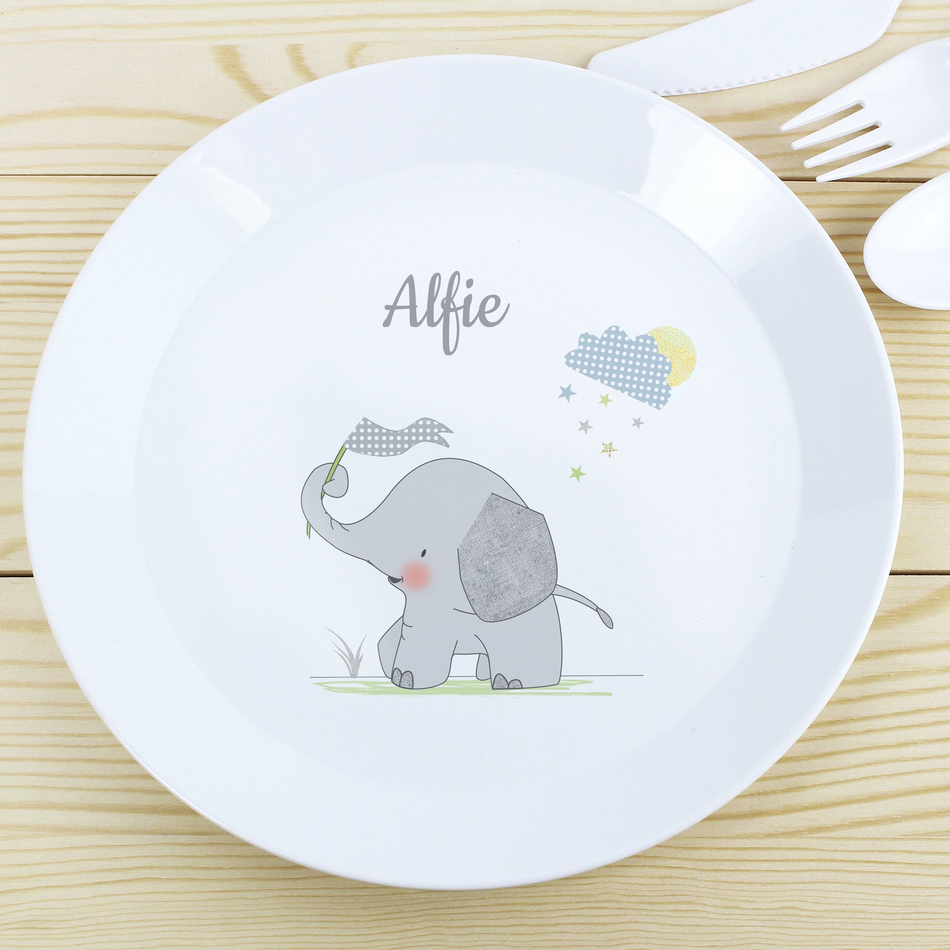 Personalised Hessian Elephant Plastic Plate - MK&JD Gifts