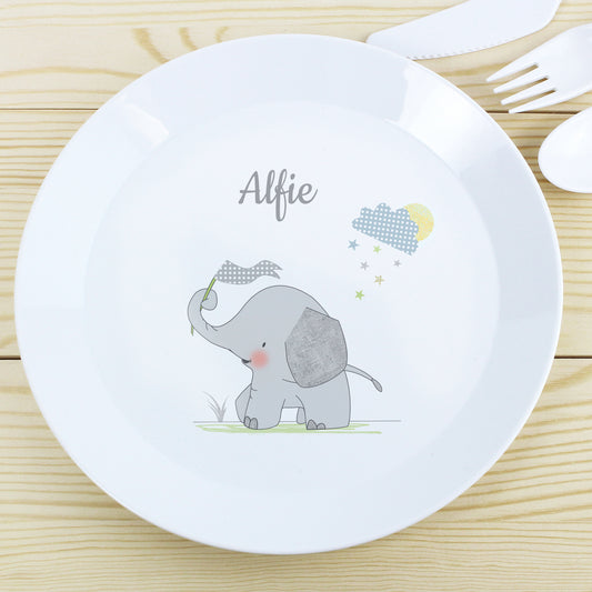 Personalised Hessian Elephant Plastic Plate - MK&JD Gifts