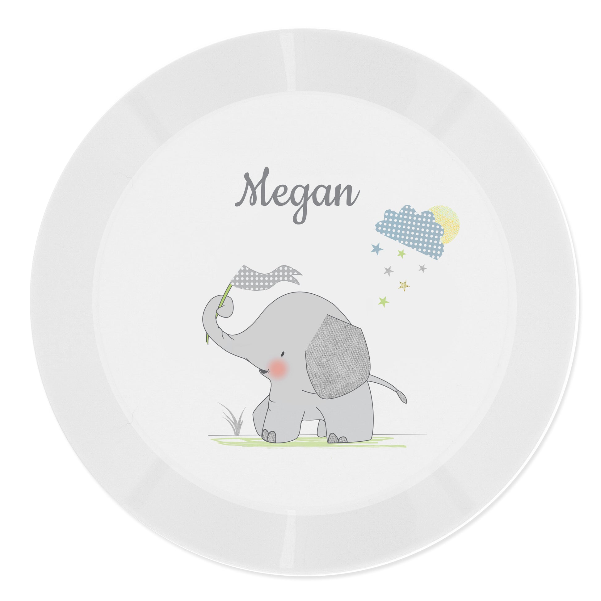 Personalised Hessian Elephant Plastic Plate - MK&JD Gifts