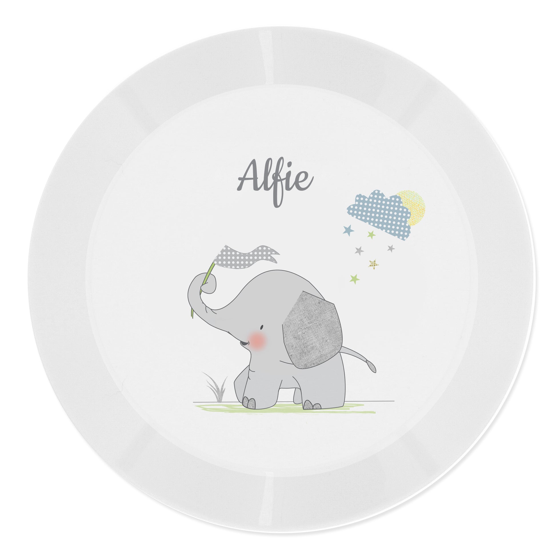 Personalised Hessian Elephant Plastic Plate - MK&JD Gifts