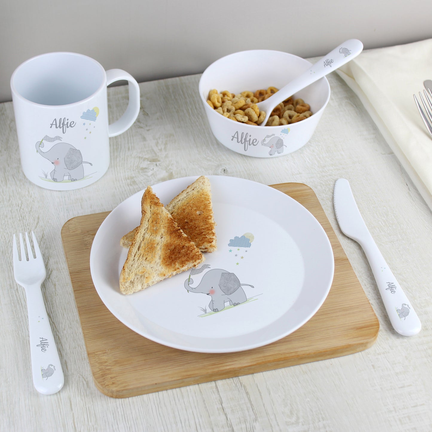 Personalised Hessian Elephant Plastic Plate - MK&JD Gifts