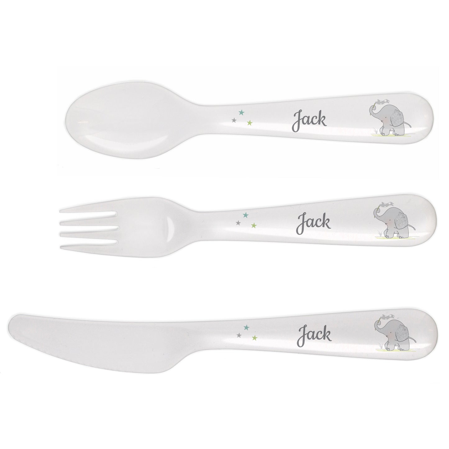 Personalised Hessian Elephant 3 Piece Plastic Cutlery Set - MK&JD Gifts