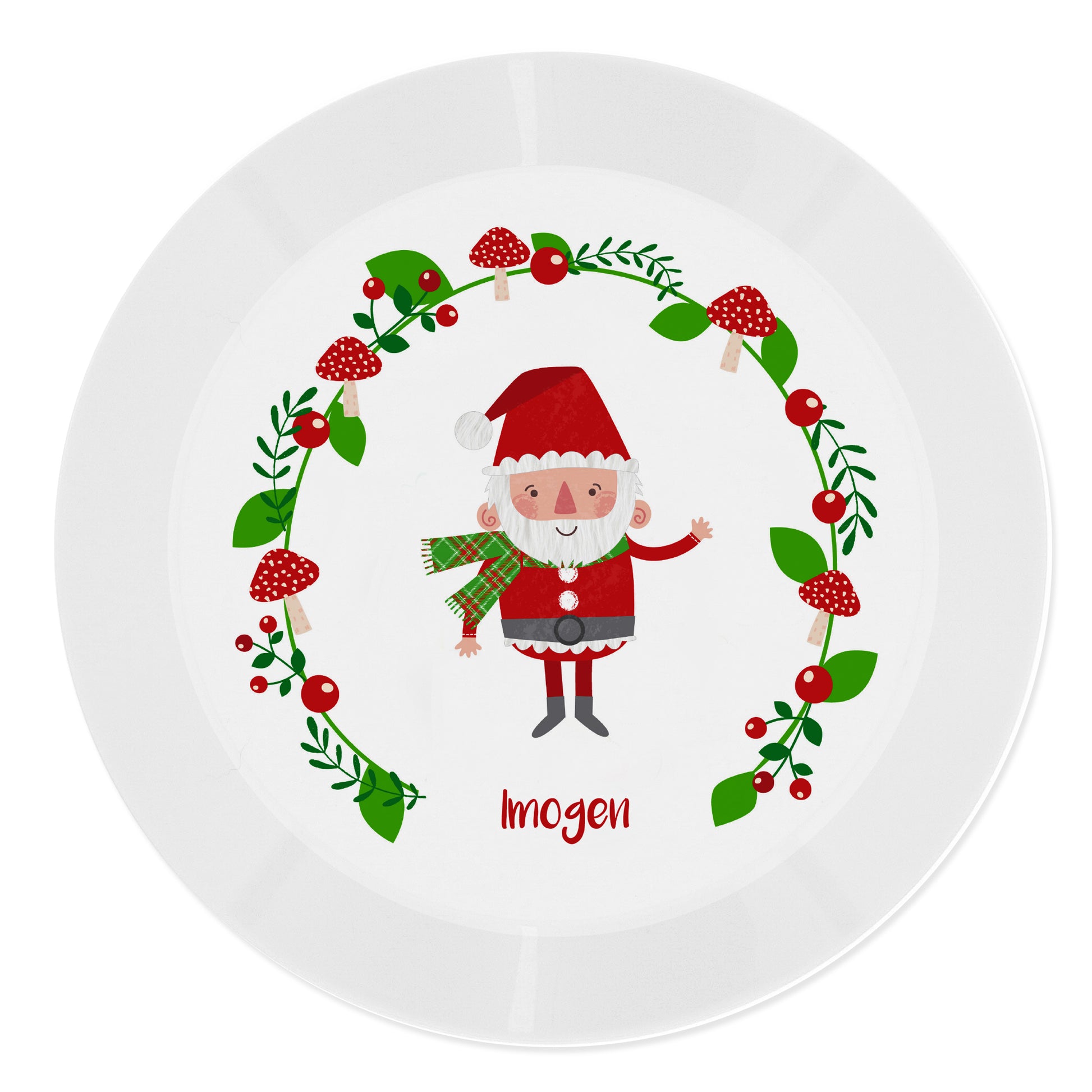 Personalised Christmas Toadstool Santa Plastic Plate - MK&JD Gifts