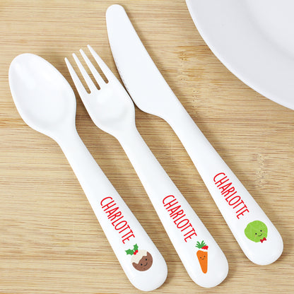 Personalised 'First Christmas Dinner' 3 Piece Plastic Cutlery Set - MK&JD Gifts