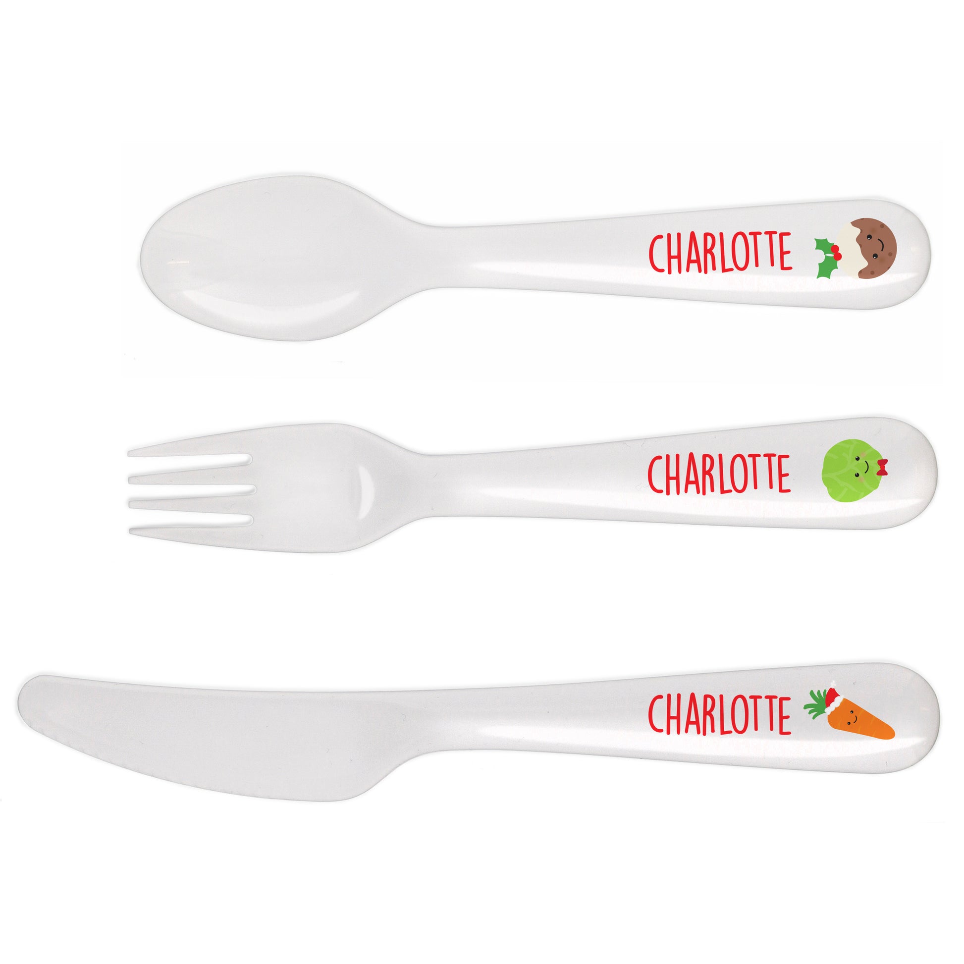 Personalised 'First Christmas Dinner' 3 Piece Plastic Cutlery Set - MK&JD Gifts