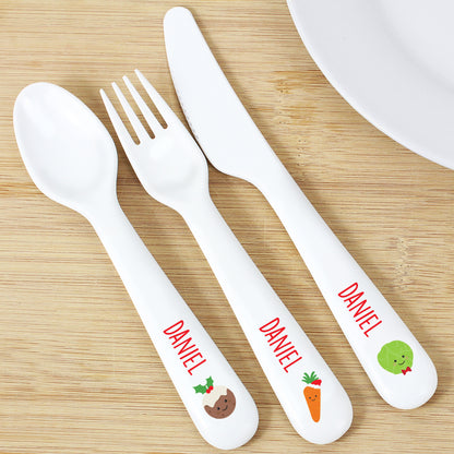 Personalised 'First Christmas Dinner' 3 Piece Plastic Cutlery Set - MK&JD Gifts