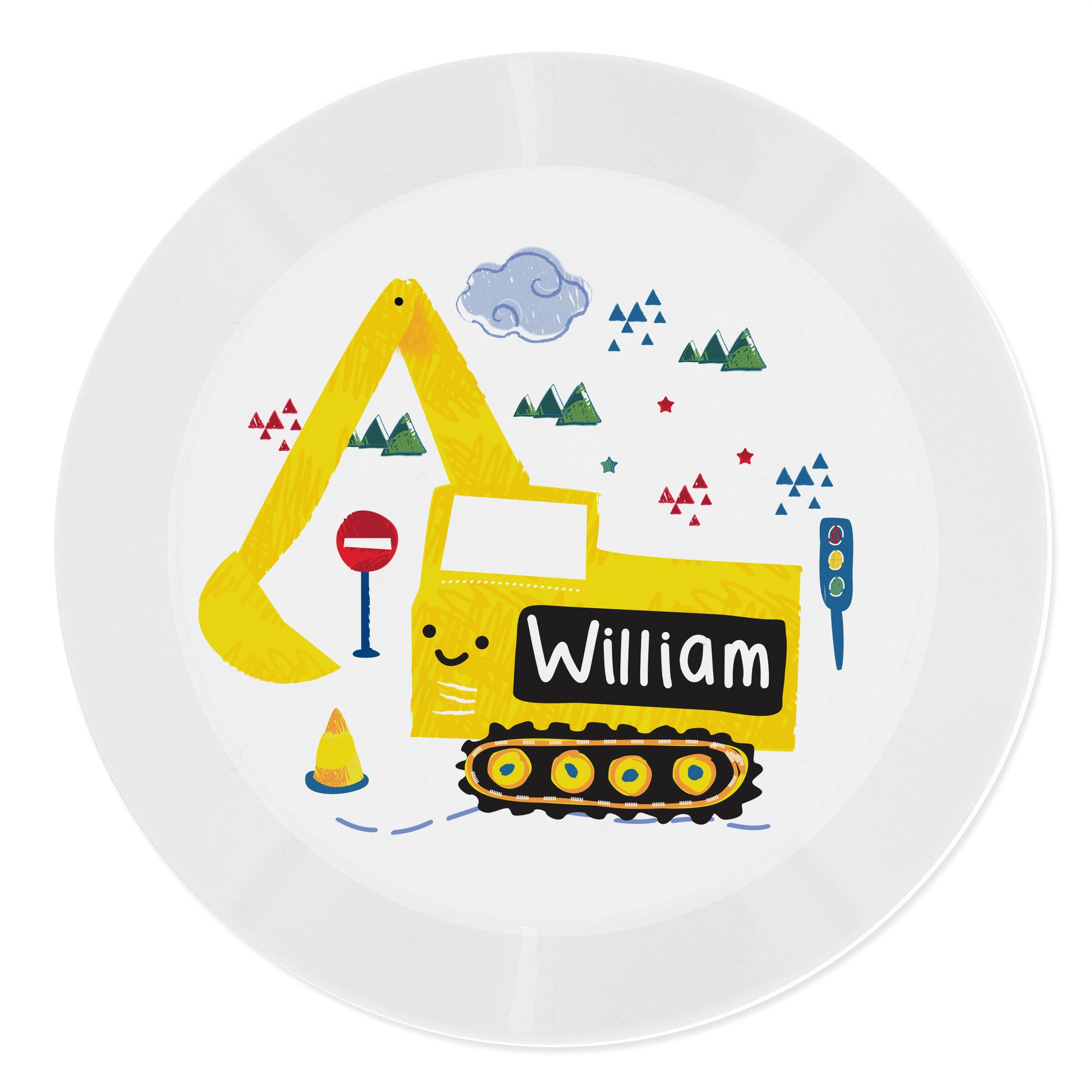 Personalised Digger Plastic Plate - MK&JD Gifts