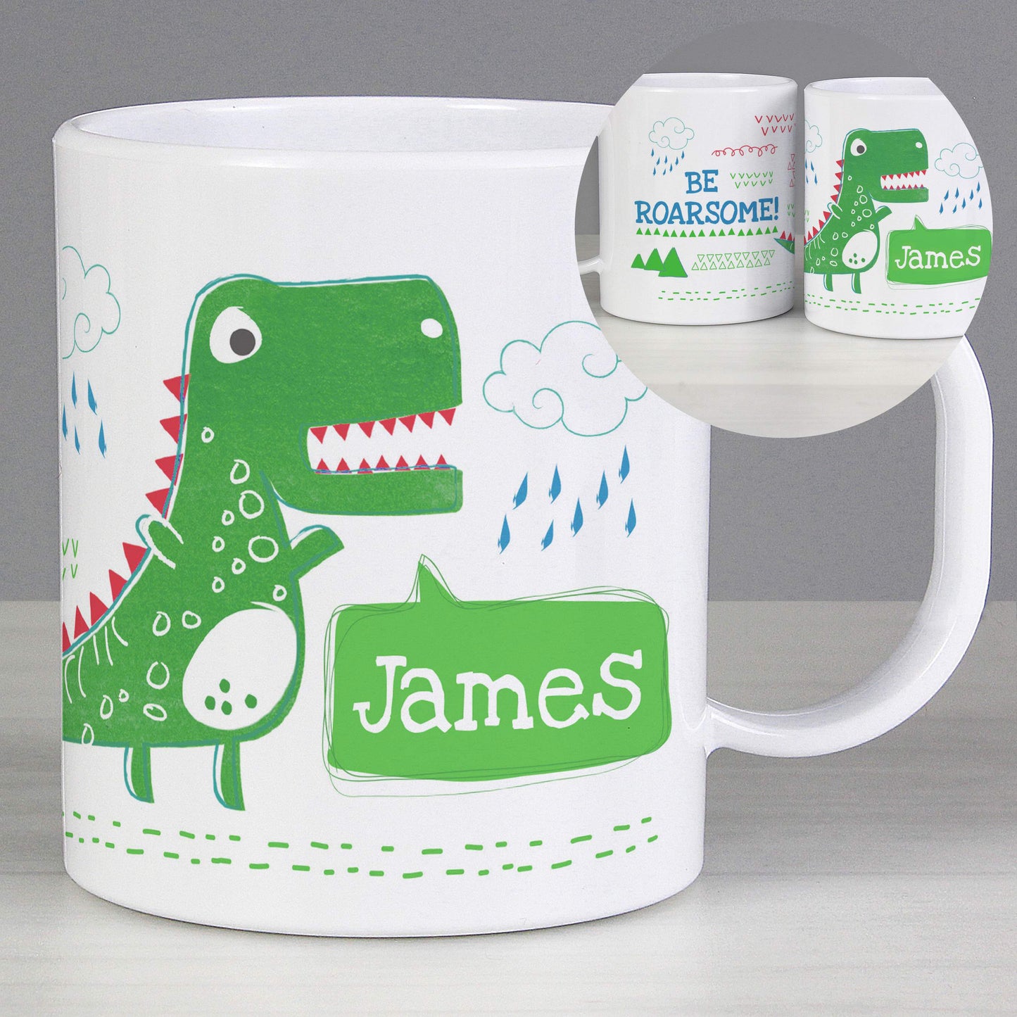 Personalised Be Roarsome Dinosaur Plastic Mug - MK&JD Gifts