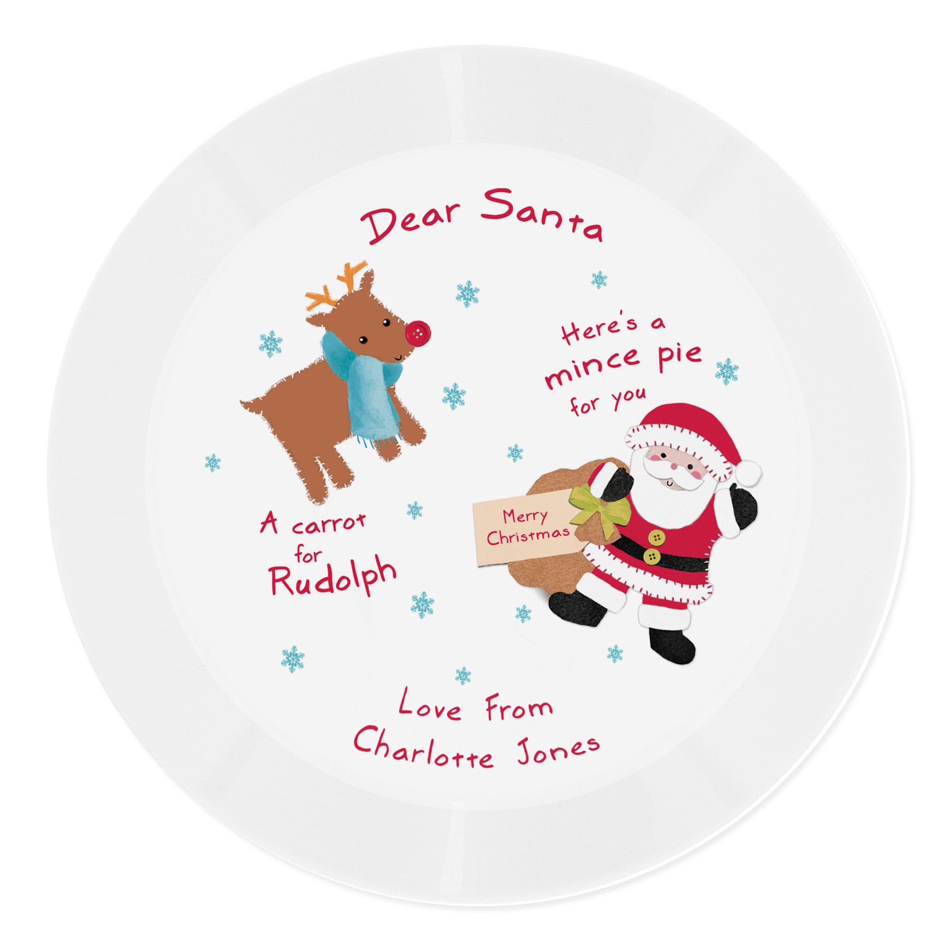 Personalised Santa and Rudolph Christmas Eve Mince Pie Plastic Plate - MK&JD Gifts