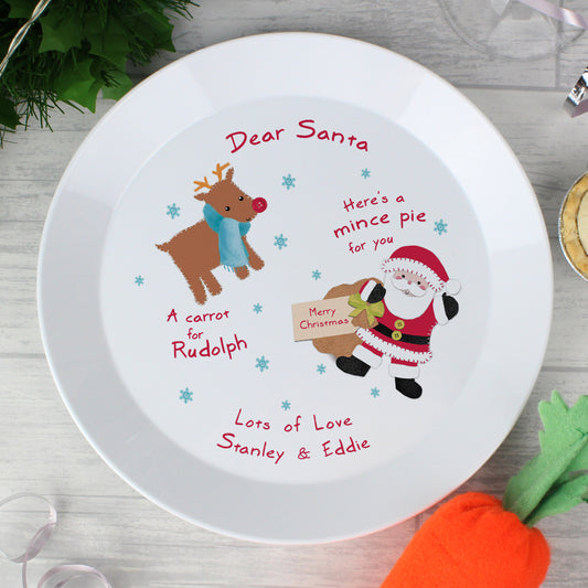 Personalised Santa and Rudolph Christmas Eve Mince Pie Plastic Plate - MK&JD Gifts