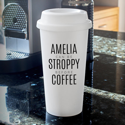 Personalised Black Text Slogan Insulated Reusable Eco Travel Cup - MK&JD Gifts