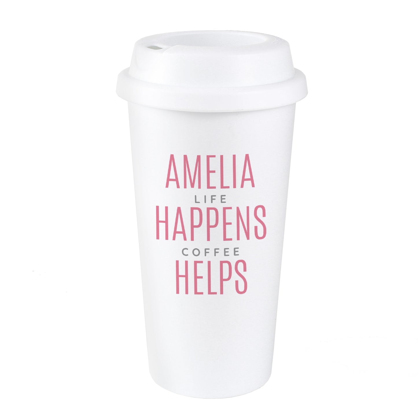 Personalised Pink Text Slogan Insulated Reusable Eco Travel Cup - MK&JD Gifts