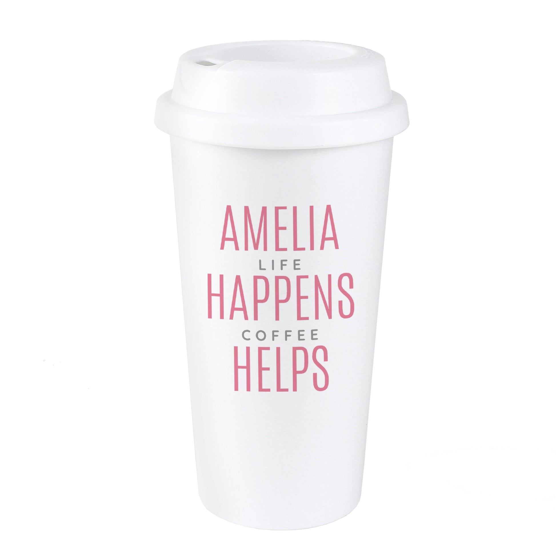 Personalised Pink Text Slogan Insulated Reusable Eco Travel Cup - MK&JD Gifts