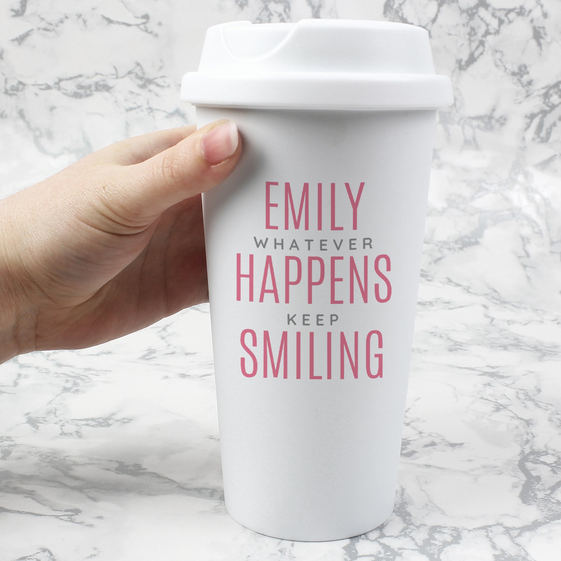 Personalised Pink Text Slogan Insulated Reusable Eco Travel Cup - MK&JD Gifts