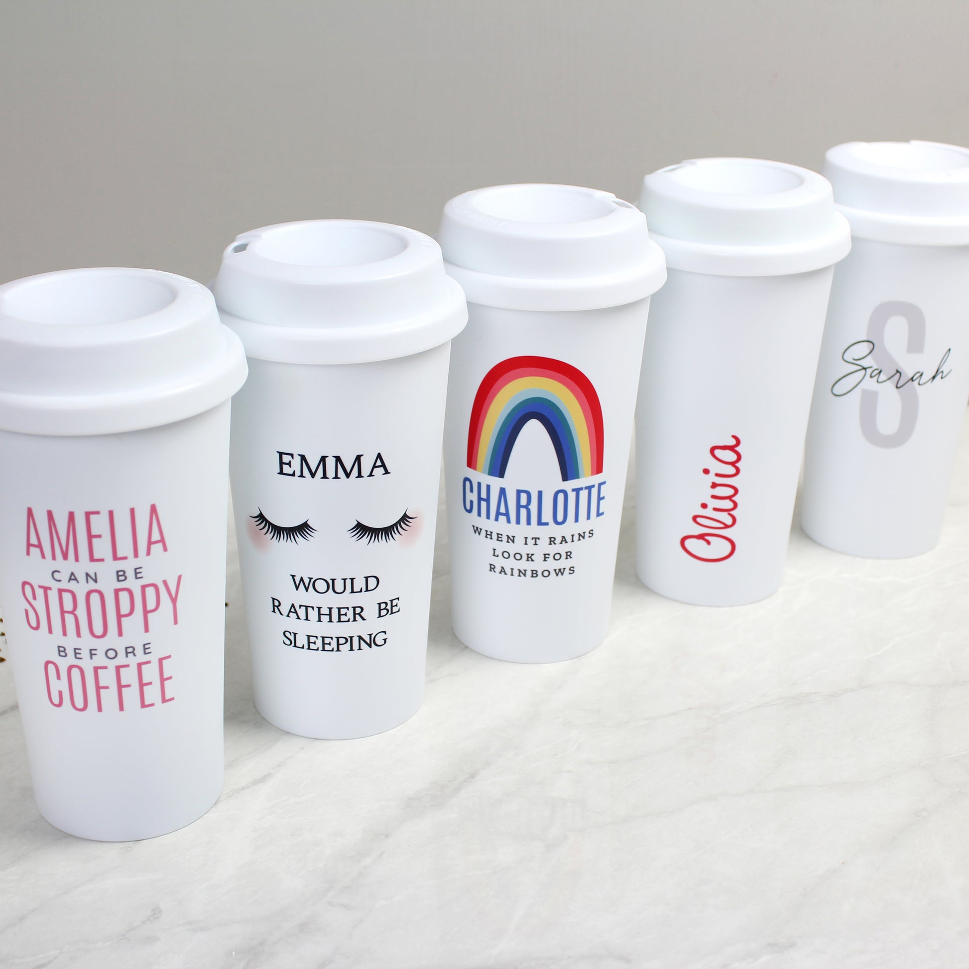 Personalised Pink Text Slogan Insulated Reusable Eco Travel Cup - MK&JD Gifts