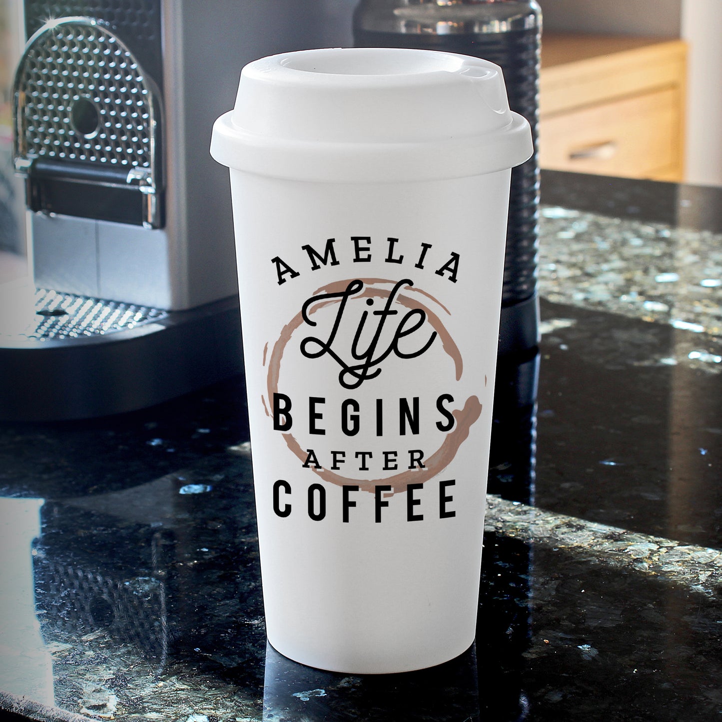 Personalised 'Life Begins After Coffee' Insulated Reusable Eco Travel Cup - MK&JD Gifts