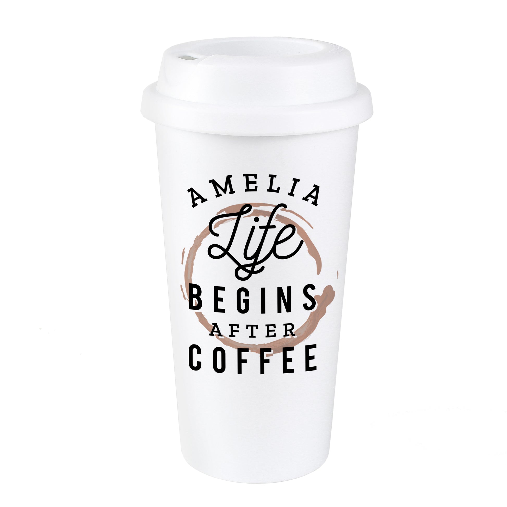 Personalised 'Life Begins After Coffee' Insulated Reusable Eco Travel Cup - MK&JD Gifts