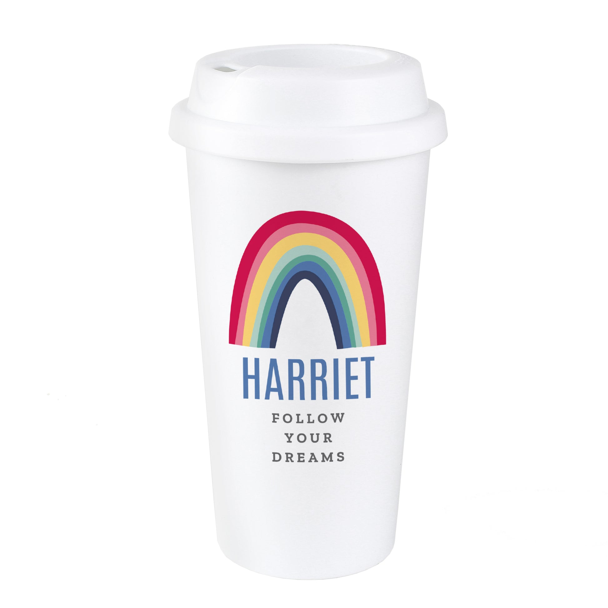 Personalised Rainbow Insulated Reusable Eco Travel Cup - MK&JD Gifts