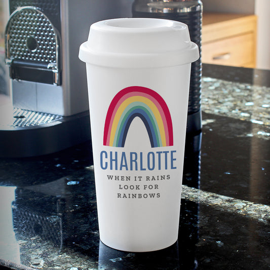 Personalised Rainbow Insulated Reusable Eco Travel Cup - MK&JD Gifts