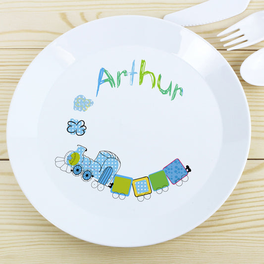 Personalised Patchwork Train Plastic Plate - MK&JD Gifts