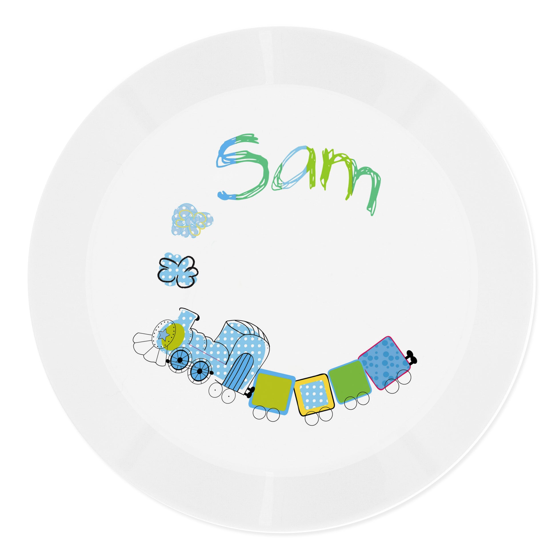 Personalised Patchwork Train Plastic Plate - MK&JD Gifts