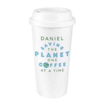 Personalised 'Saving the Planet' Insulated Reusable Eco Travel Cup - MK&JD Gifts
