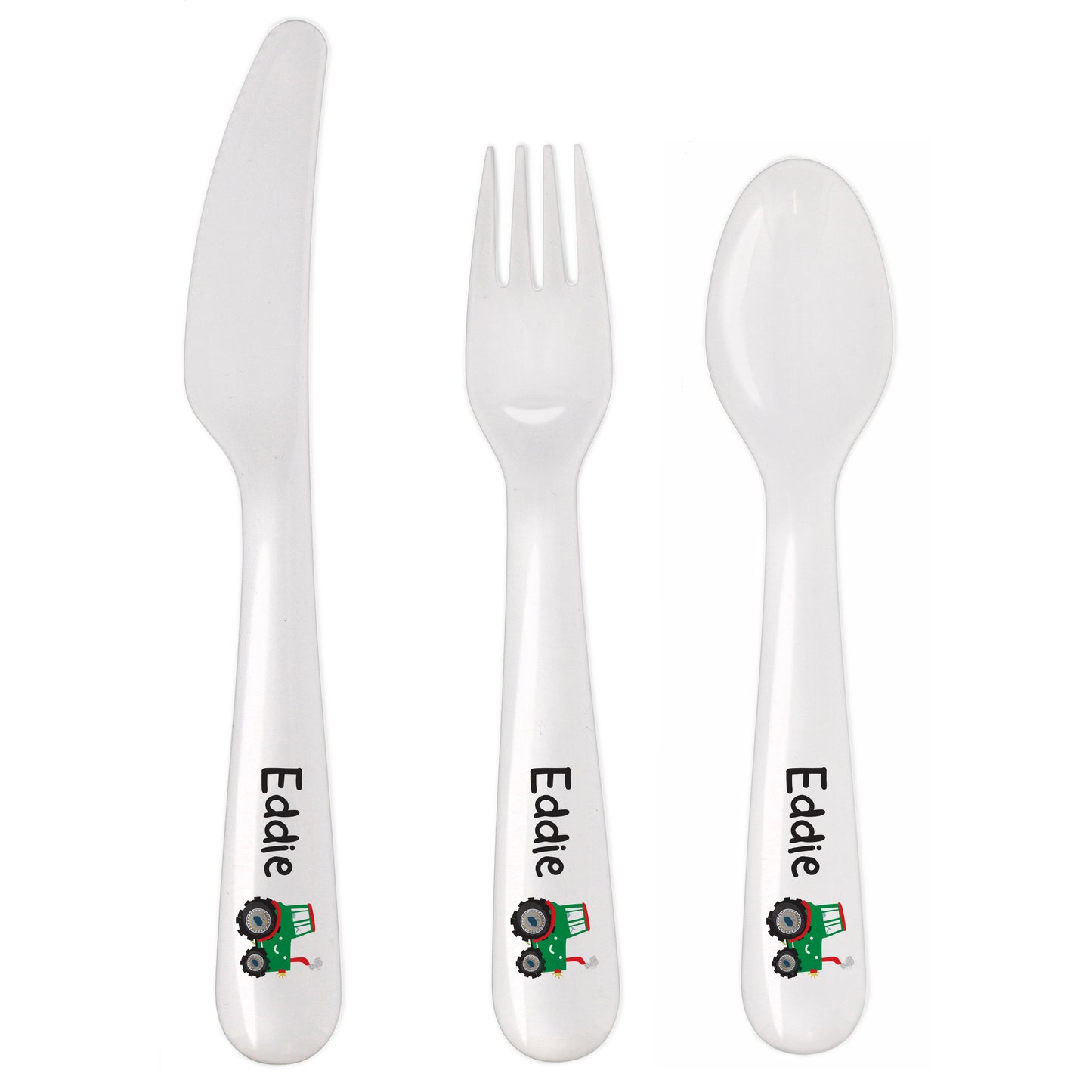 Personalised Tractor 3 Piece Plastic Cutlery Set - MK&JD Gifts