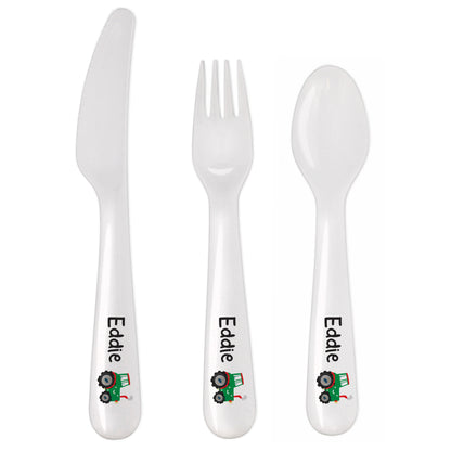 Personalised Tractor 3 Piece Plastic Cutlery Set - MK&JD Gifts