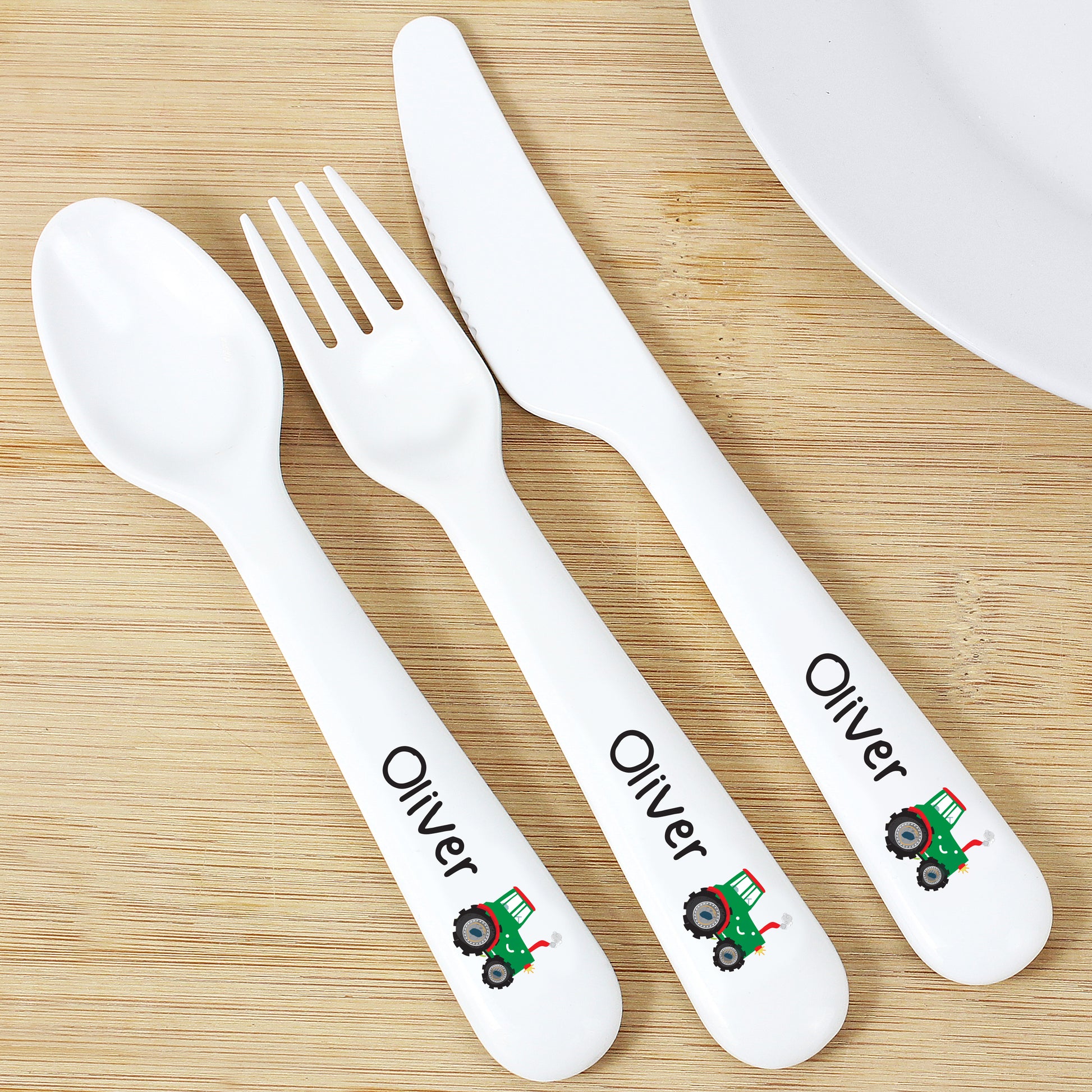 Personalised Tractor 3 Piece Plastic Cutlery Set - MK&JD Gifts