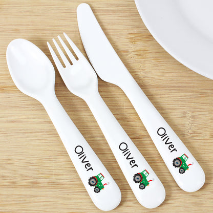 Personalised Tractor 3 Piece Plastic Cutlery Set - MK&JD Gifts