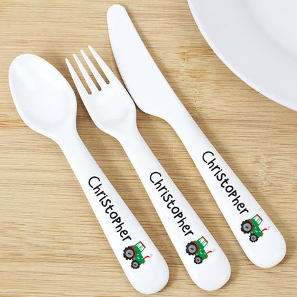 Personalised Tractor 3 Piece Plastic Cutlery Set - MK&JD Gifts