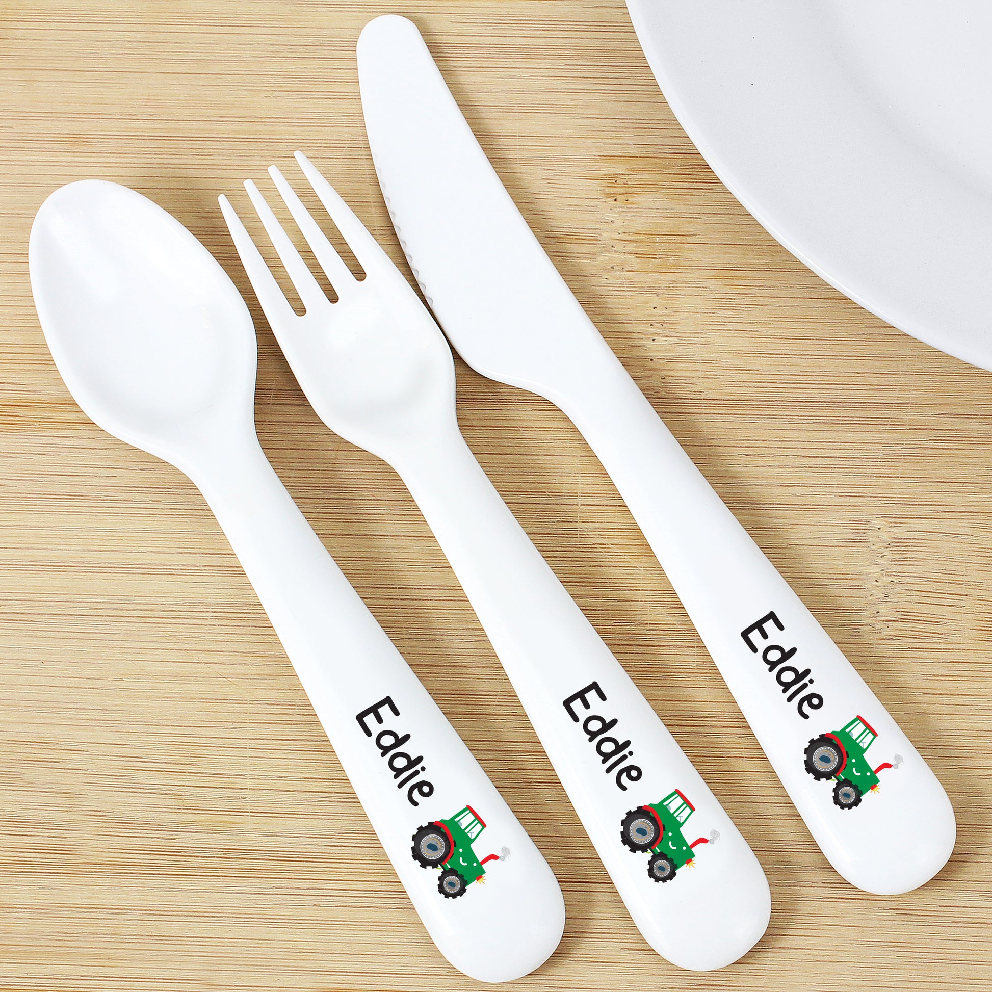 Personalised Tractor 3 Piece Plastic Cutlery Set - MK&JD Gifts