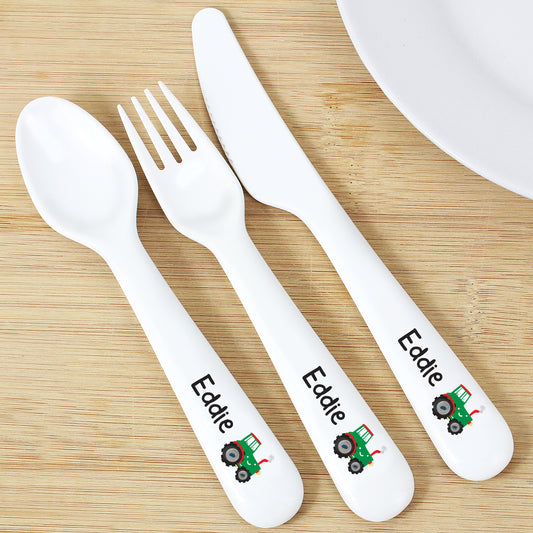Personalised Tractor 3 Piece Plastic Cutlery Set - MK&JD Gifts