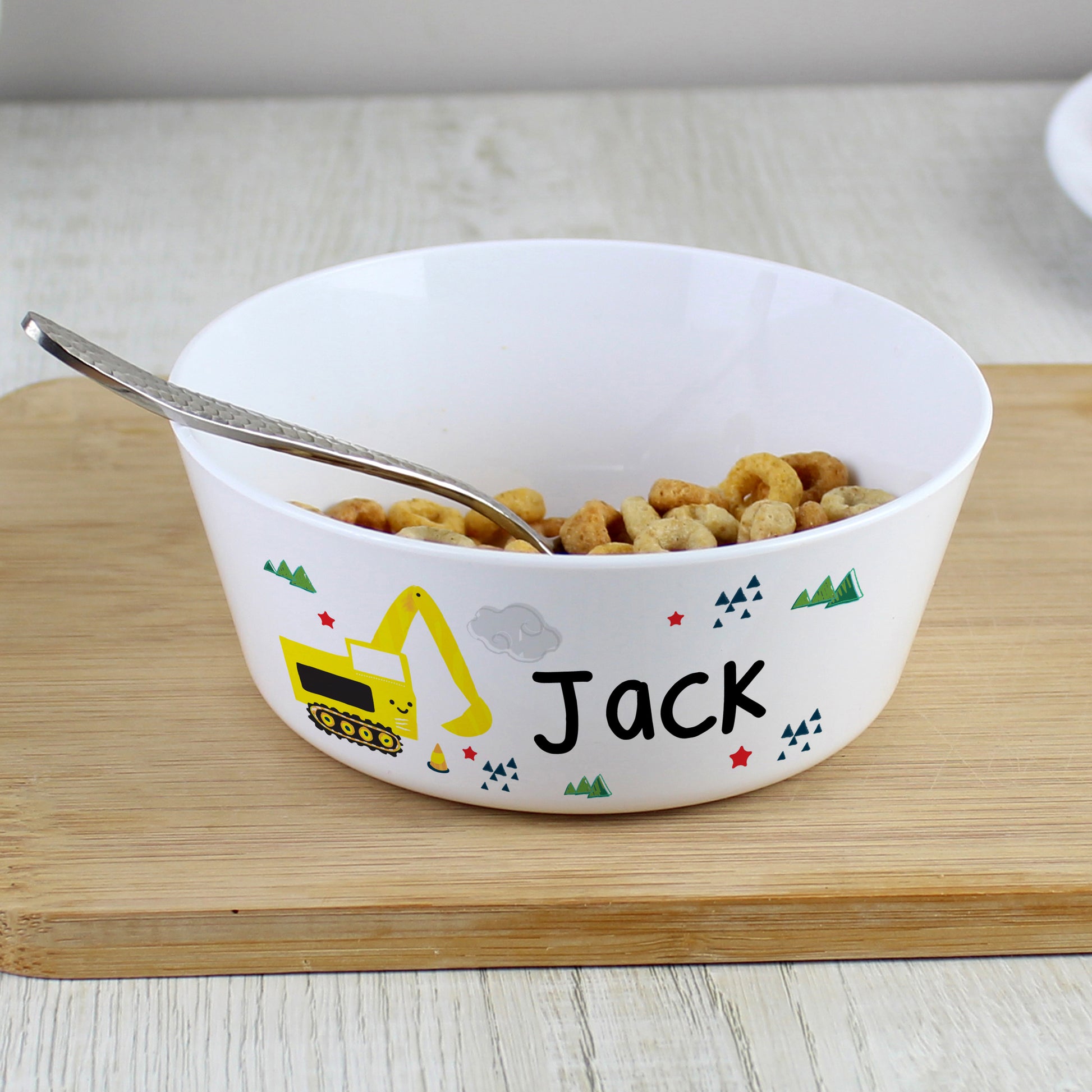 Personalised Digger Plastic Bowl - MK&JD Gifts