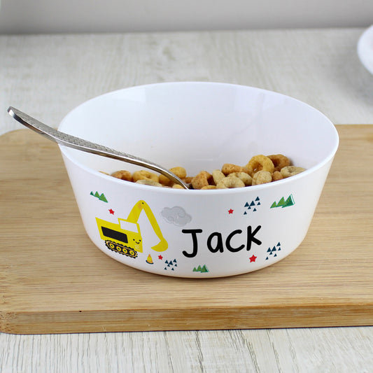 Personalised Digger Plastic Bowl - MK&JD Gifts