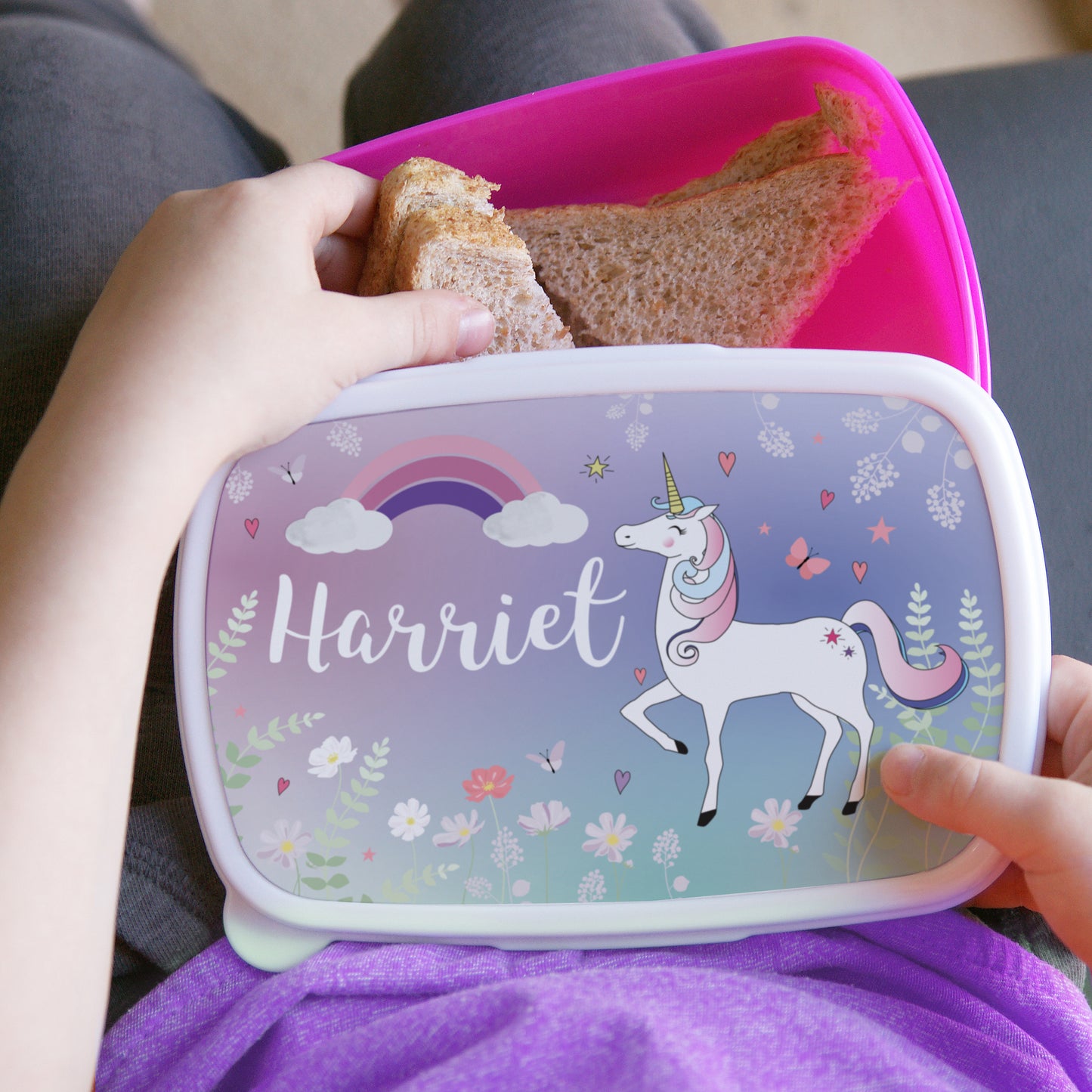 Personalised Unicorn Name Only Pink Lunch Box - MK&JD Gifts