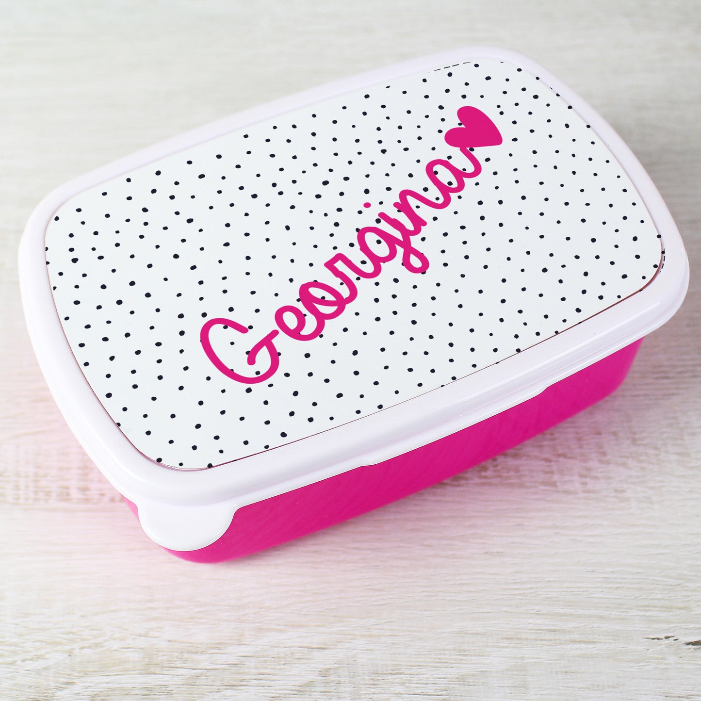 Personalised Pink Heart Name Only Pink Lunch Box - MK&JD Gifts