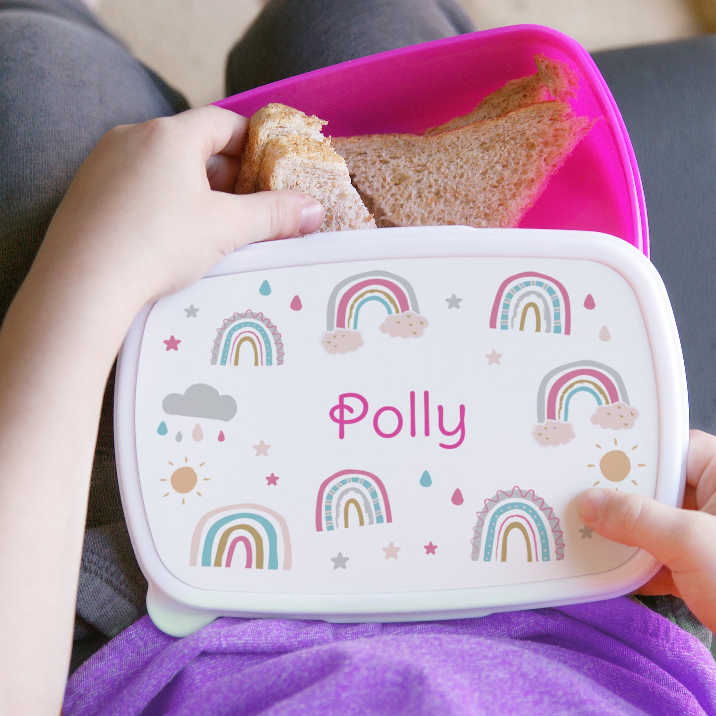 Personalised Rainbow Name Only Pink Lunch Box - MK&JD Gifts