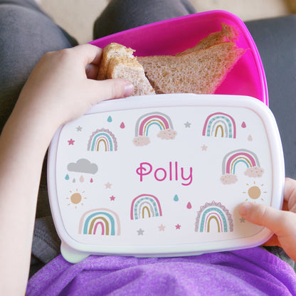 Personalised Rainbow Name Only Pink Lunch Box - MK&JD Gifts
