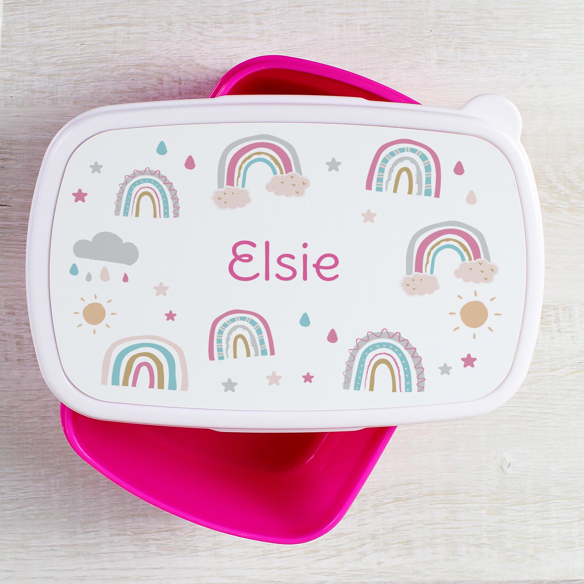 Personalised Rainbow Name Only Pink Lunch Box - MK&JD Gifts
