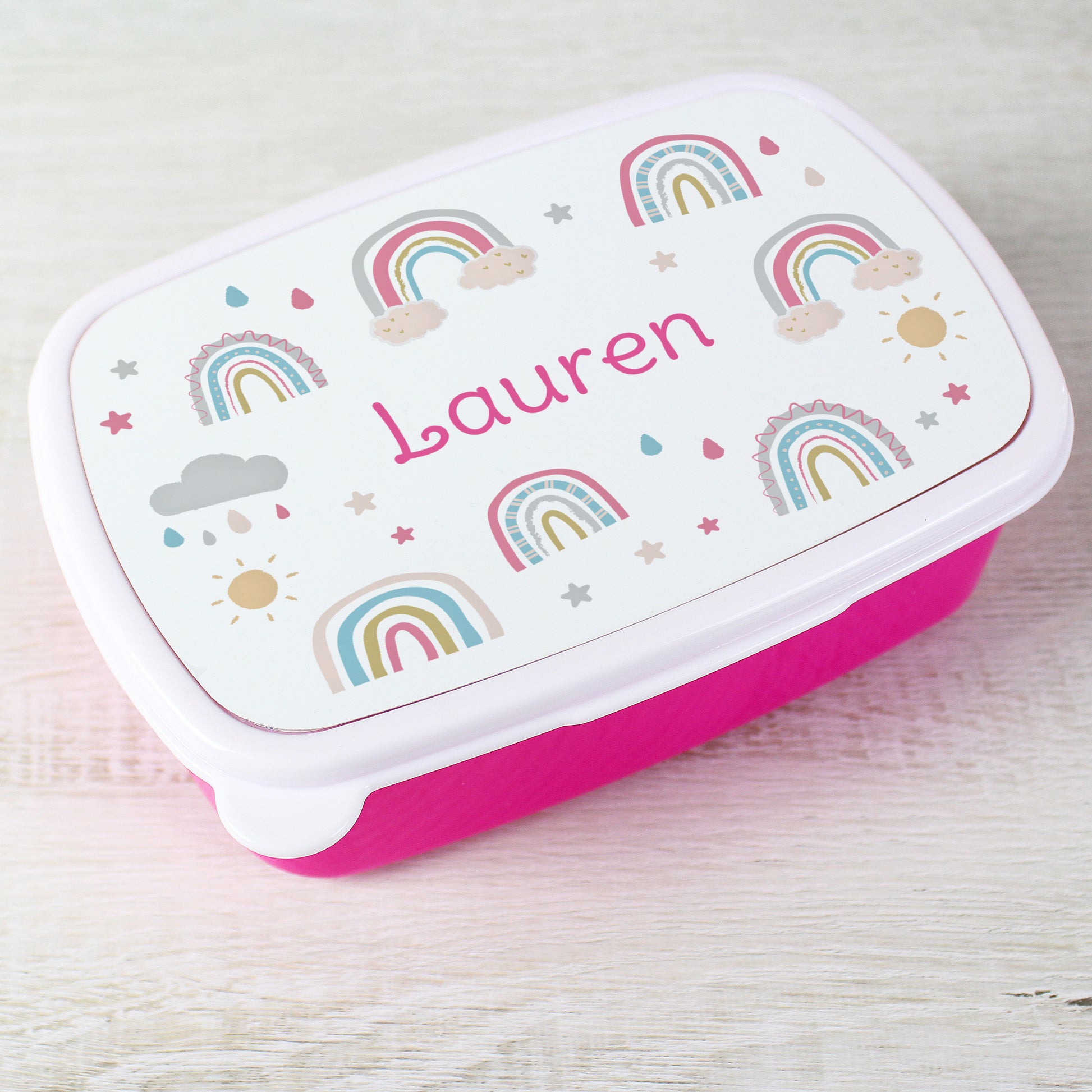 Personalised Rainbow Name Only Pink Lunch Box - MK&JD Gifts
