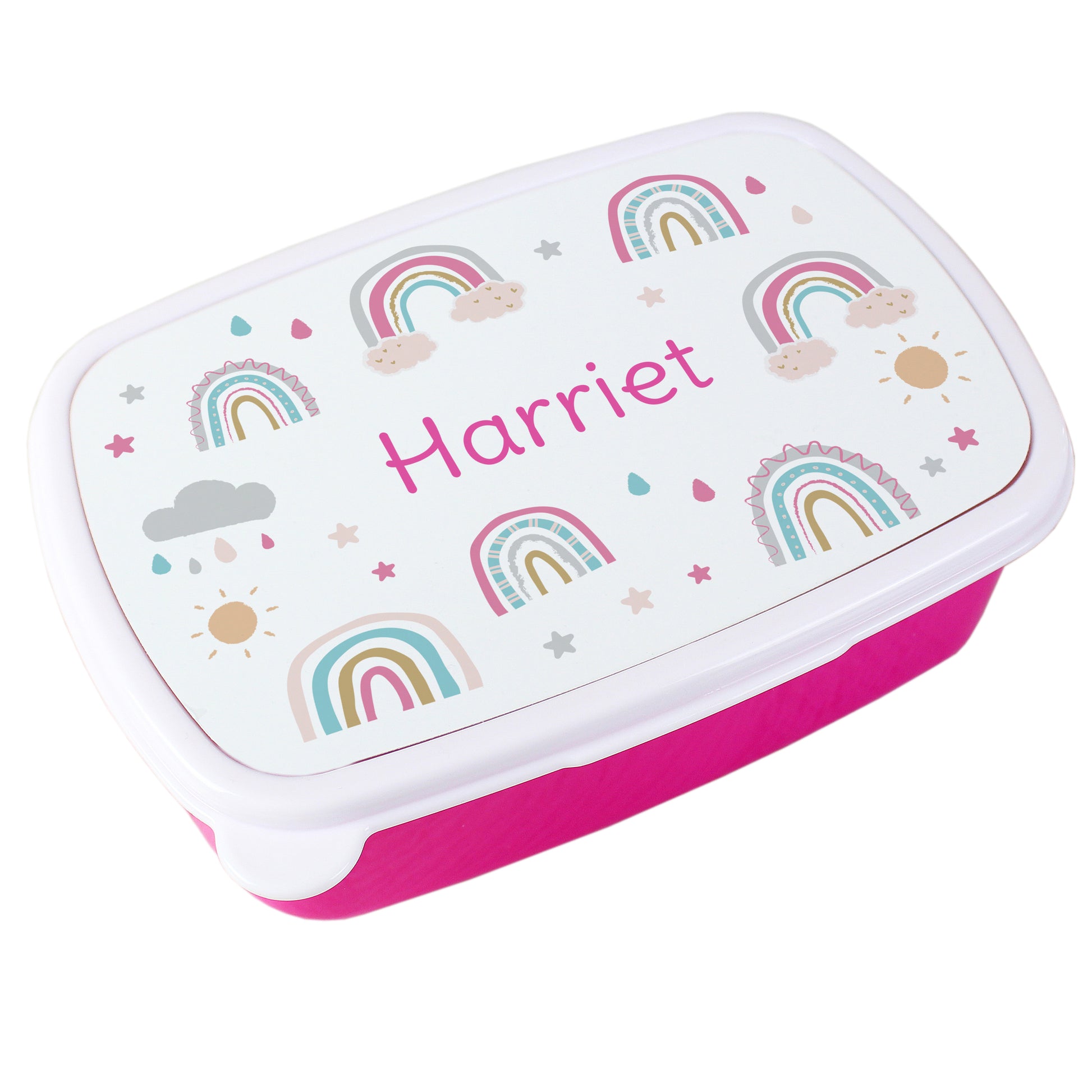 Personalised Rainbow Name Only Pink Lunch Box - MK&JD Gifts