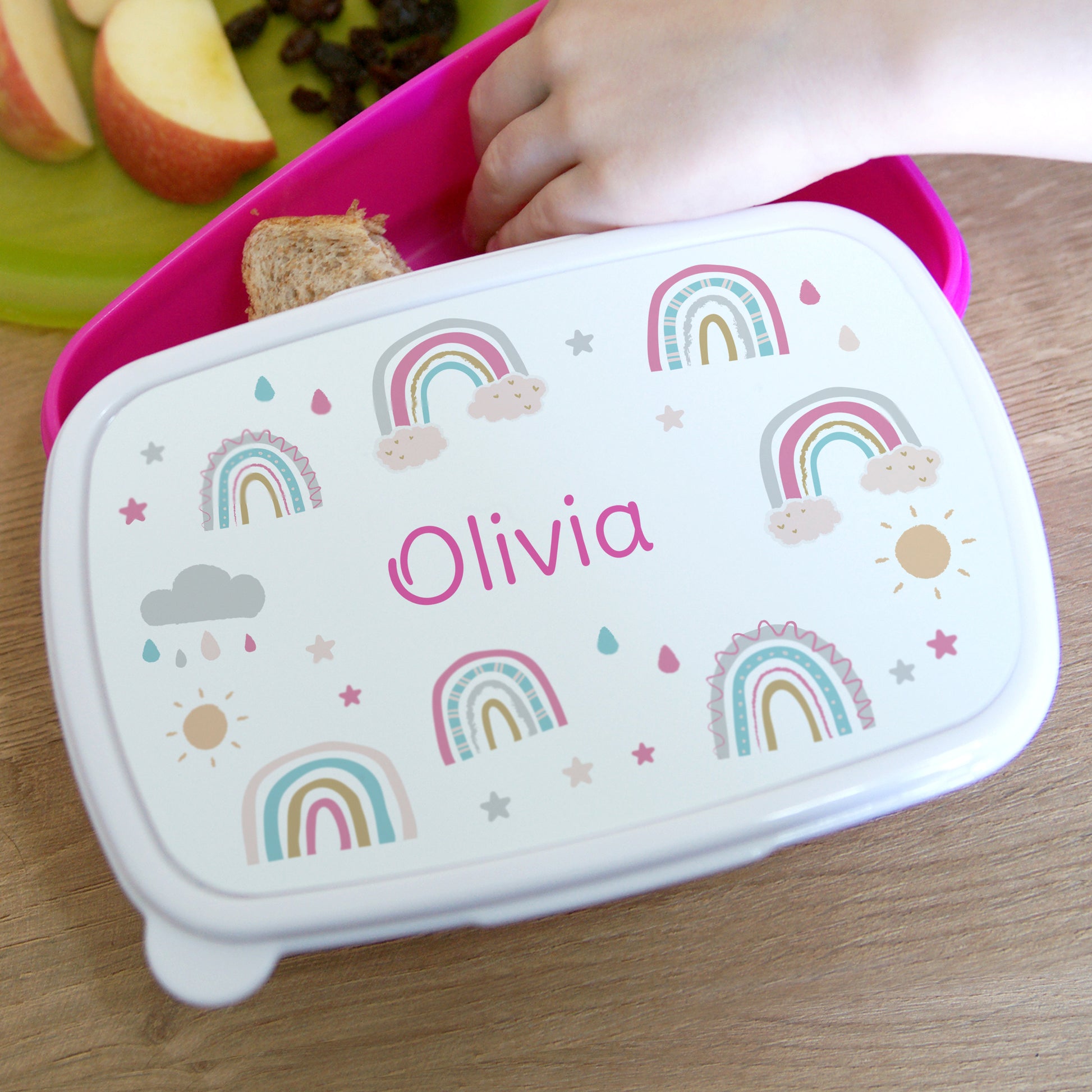 Personalised Rainbow Name Only Pink Lunch Box - MK&JD Gifts