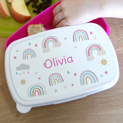 Personalised Rainbow Name Only Pink Lunch Box - MK&JD Gifts