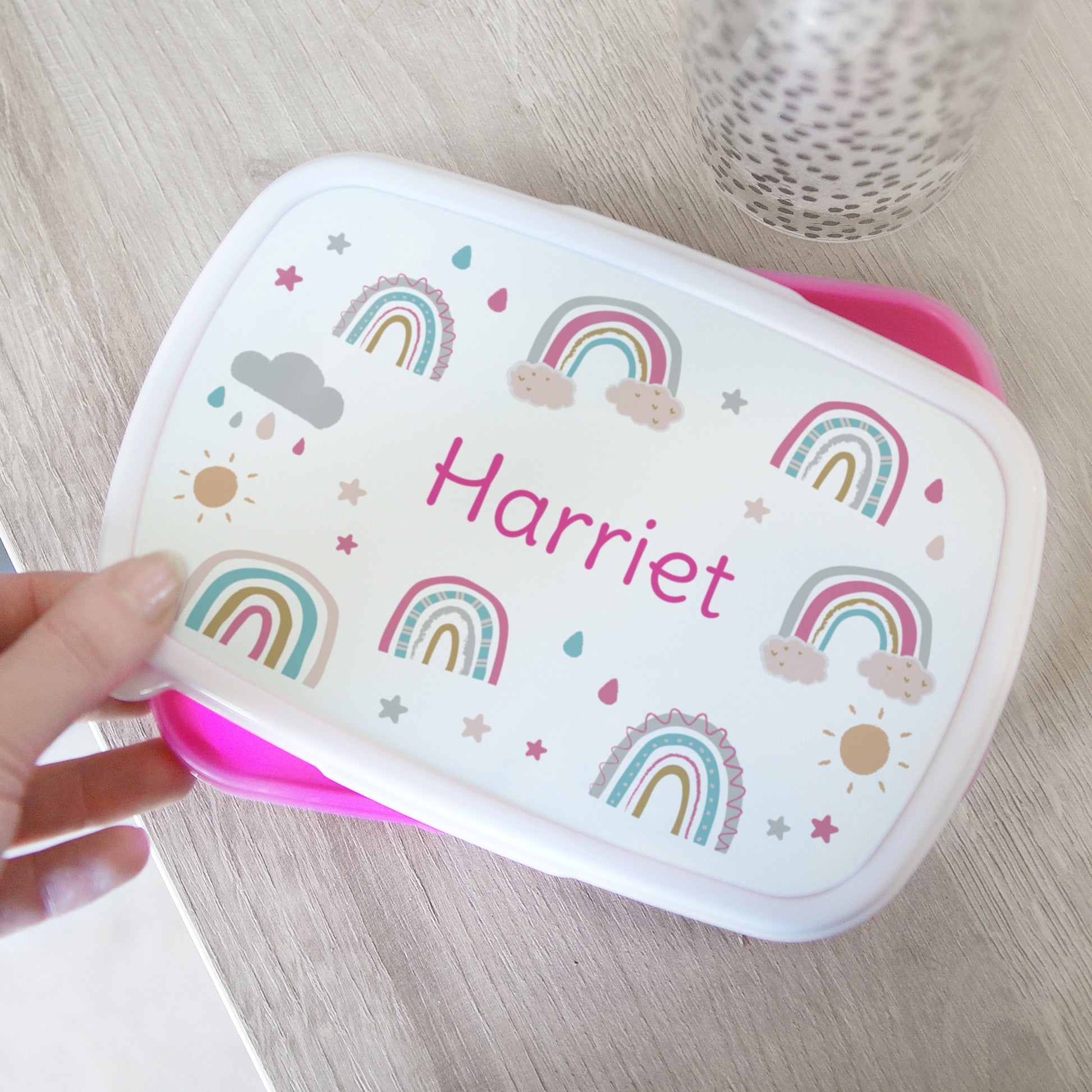 Personalised Rainbow Name Only Pink Lunch Box - MK&JD Gifts