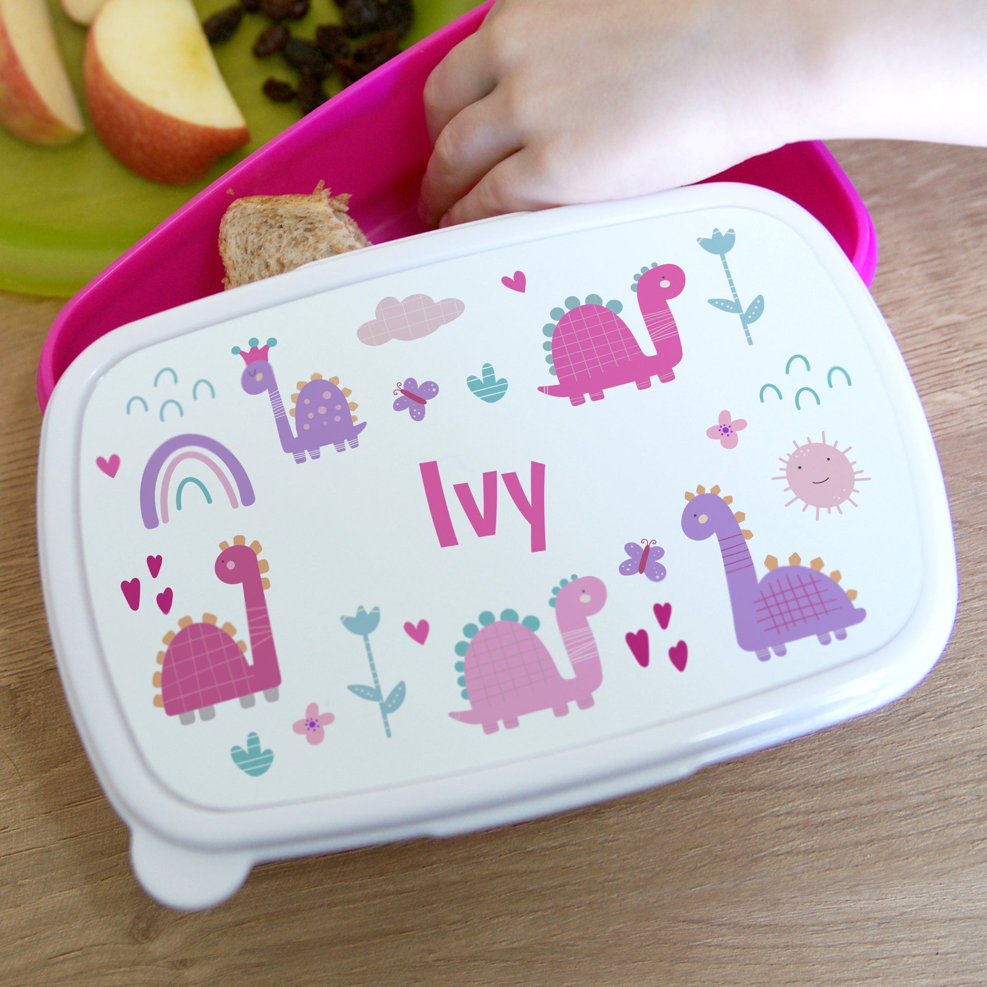 Personalised Girly Dinosaurs Name Only Pink Lunch Box - MK&JD Gifts